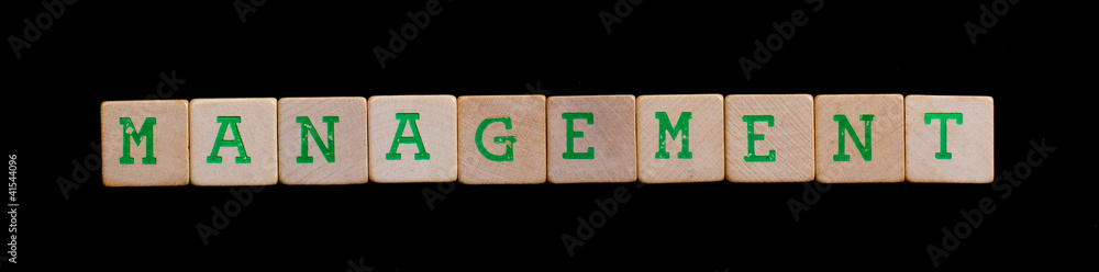 Green letters on old wooden blocks (management) Green letters on old wooden blocks (management)