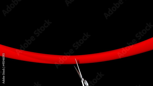 New opening. Cutting the ribbon with a scissors.