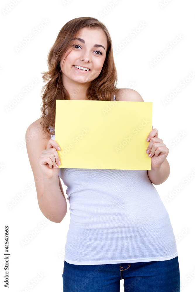 Girl showing your text to us Girl showing your text to us