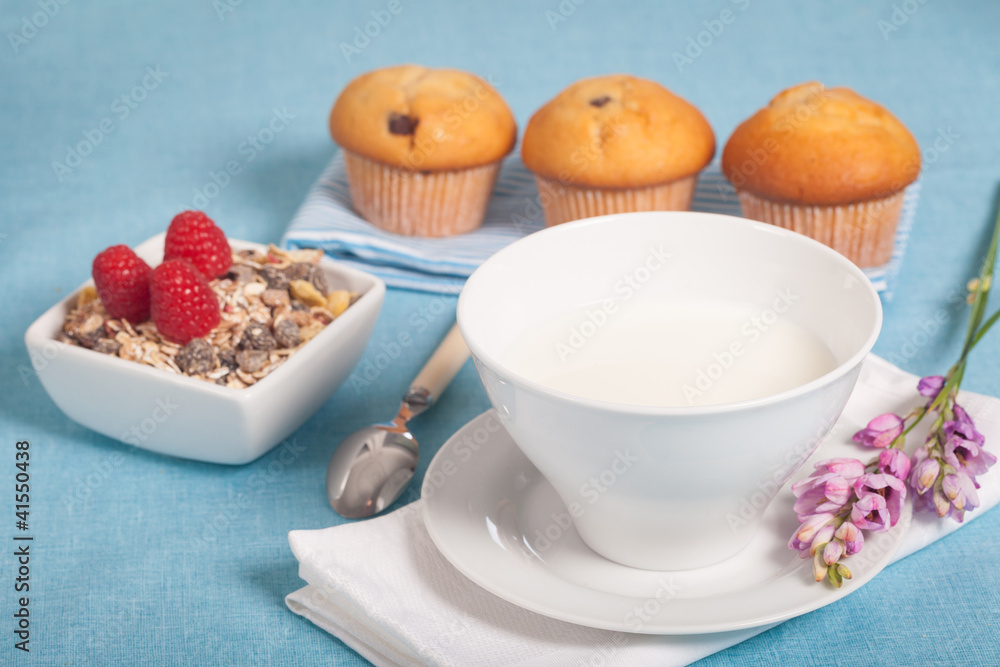 Healthy nutrition with fresh milk and muesli. Healthy nutrition with fresh milk and muesli.
