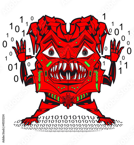 CARICATURA DE UN ROBOT O VIRUS INFORMATICO, ES  MALIGNO