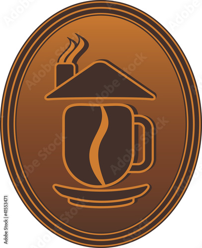 concept symbol with coffee cup, bean and house