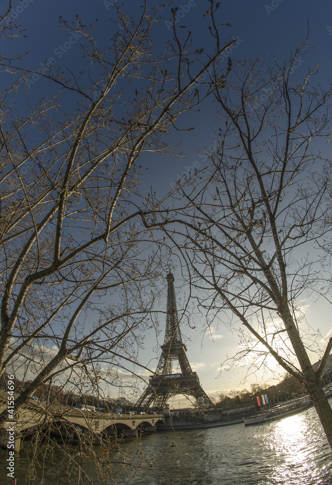 Winter view of Eiffel Tower in Paris