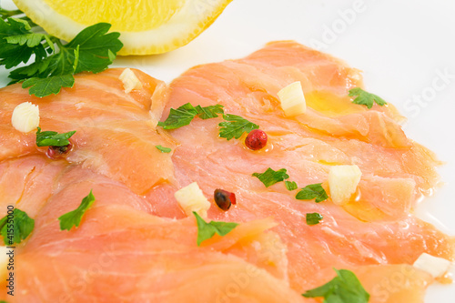 Marinated salmon with pink peppercorns