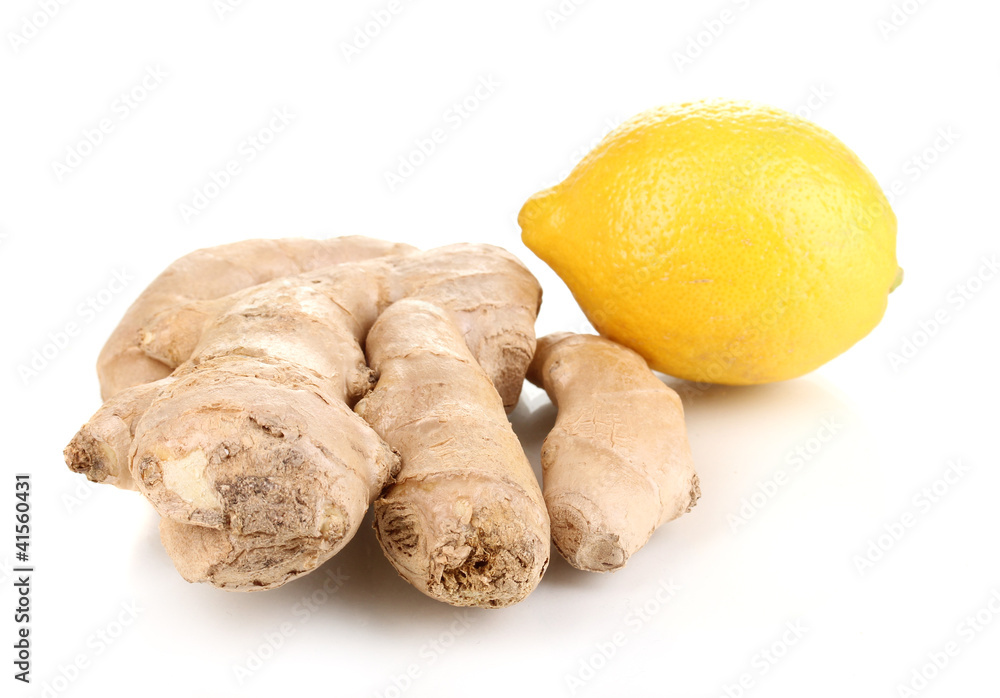 Fototapeta premium Ginger with lemon isolated on white