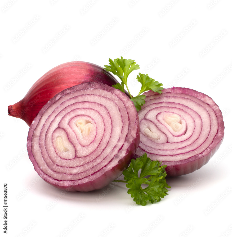 Red sliced onion and fresh parsley still life Red sliced onion and fresh parsley still life