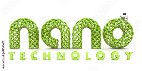 Foto Inscription nanotechnology isolated on white background
