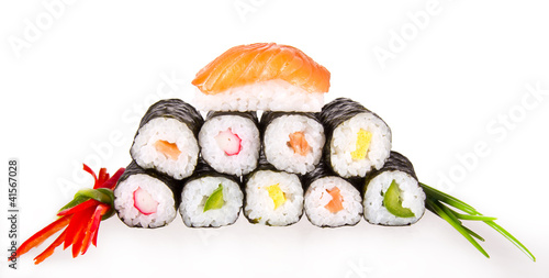 Sushi pieces, isolated on white background