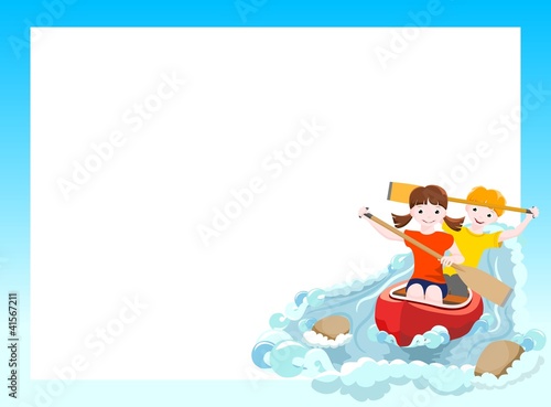 two children on red canoe