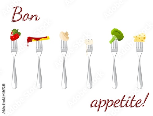 forks with pieces of food