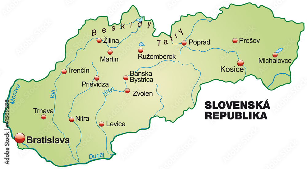 Fototapeta premium Map of Slovakia in green