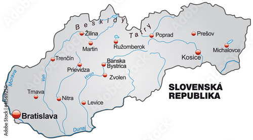 Map of Slovakia with capitals