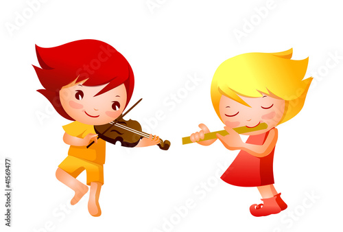 Boy and Girl playing musical instrument