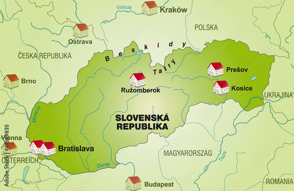 Obraz premium Internet map of Slovakia with neighboring countries