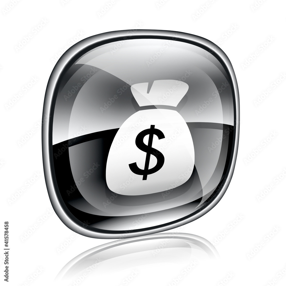 dollar icon black glass, isolated on white background. dollar icon black glass, isolated on white background.