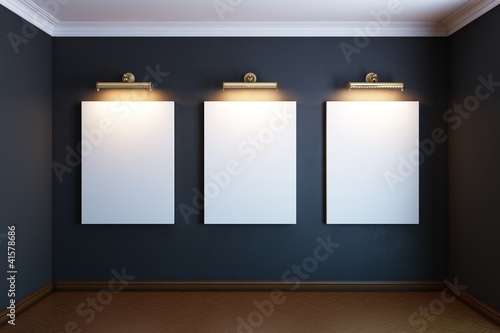 gallery interior with golden frames and lighters (black version)