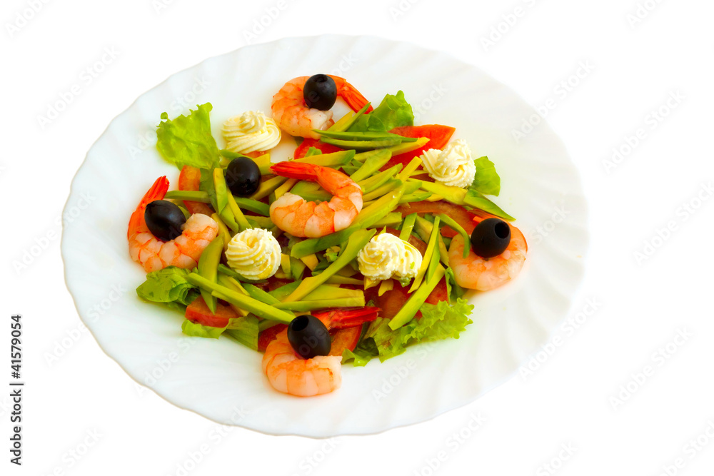Fresh shrimp olives and cream isolated on white background (clip Fresh shrimp olives and cream isolated on white background (clip