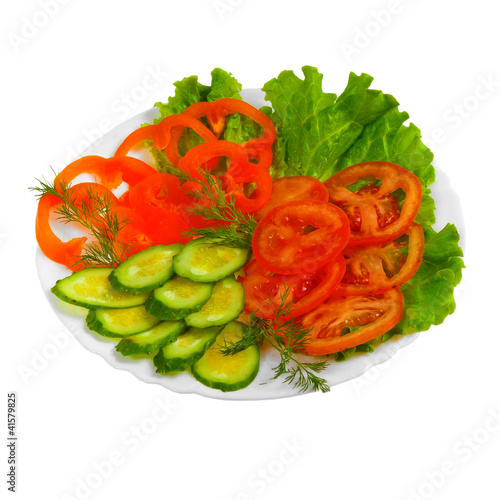 Salad of cucumber and tomato salad appetizer with slices of fenn