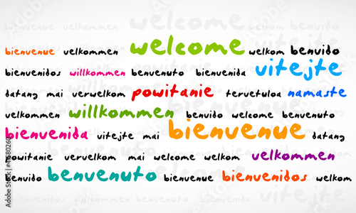 Welcome, Bienvenue, Willkommen Word Cloud photo