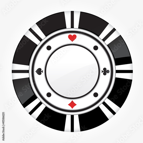 Single black casino chip isolated on white background
