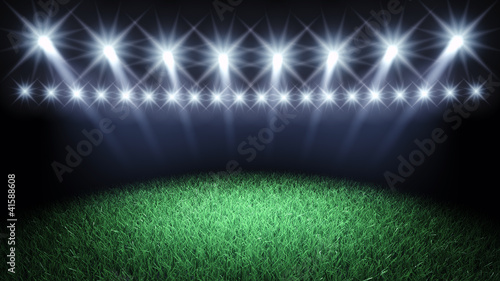 Sports arena spotlights and turf , 3d illustration