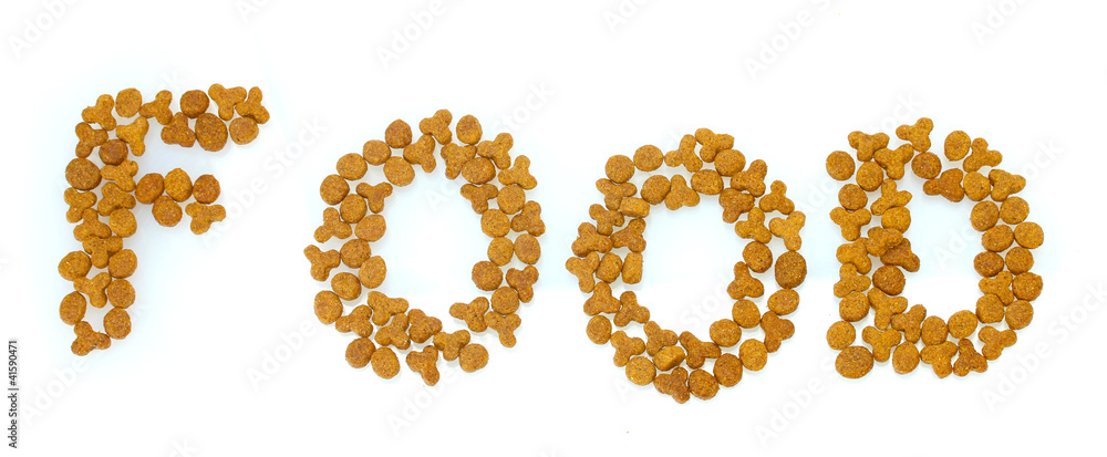 Inscription Food of dry cat food isolated on white Inscription Food of dry cat food isolated on white