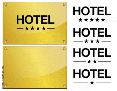 plaque dorée et de métal : Hôtel, hotel 4 étoiles