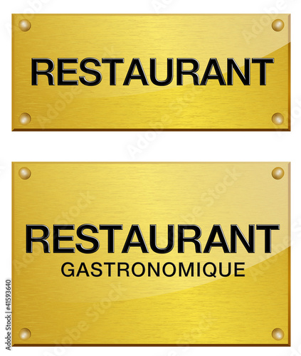 plaque dorée et de métal : restaurant gastronomique