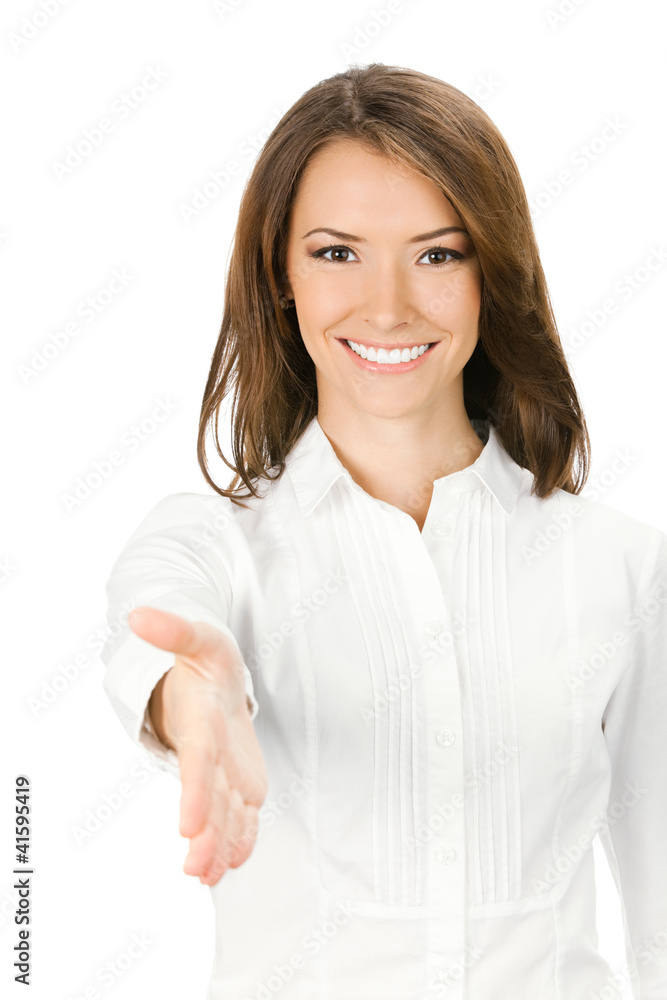 Businesswoman giving hand for handshake Businesswoman giving hand for handshake