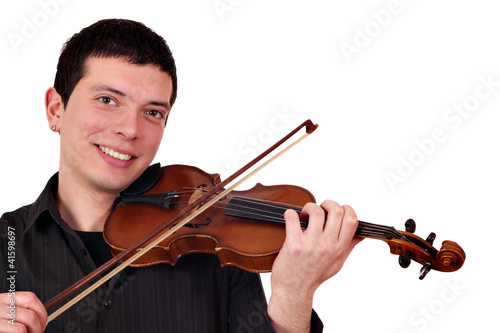 happy young man play violin