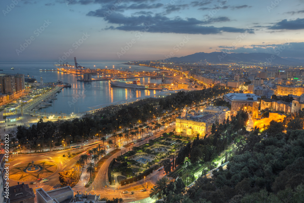 Malaga city lights - aerial view
