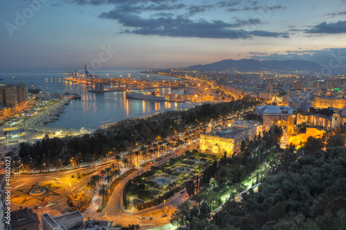 Malaga city lights - aerial view