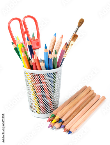 color pencils with brushes isolated on the white