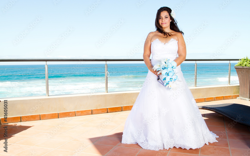 beautiful bride with bouquet and sea view beautiful bride with bouquet and sea view