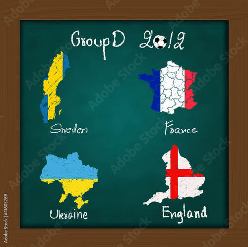 Hand drawing participating teams of Group D European football on