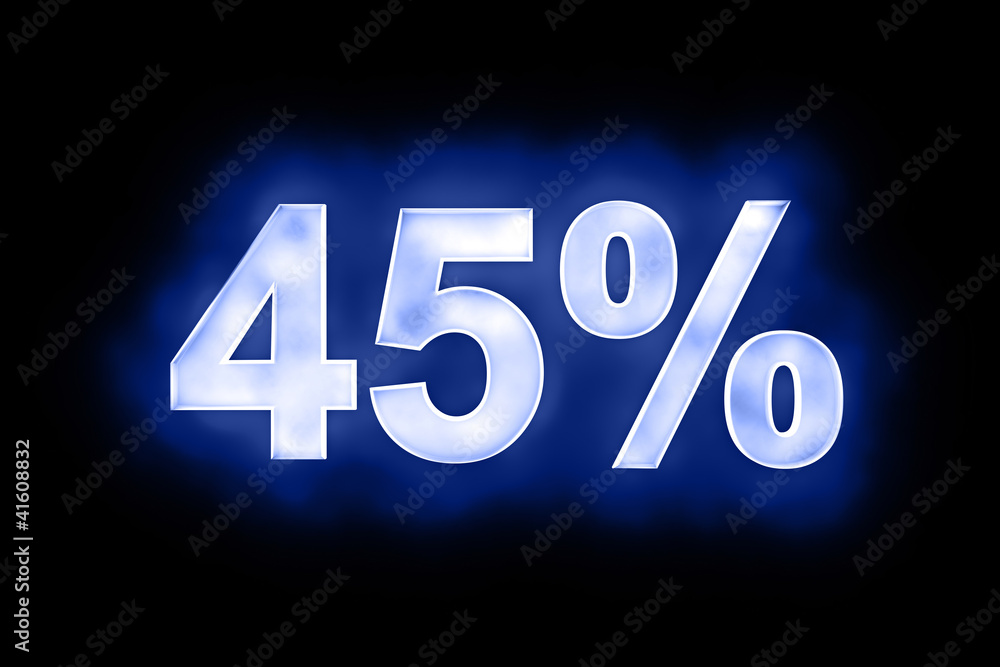 45 percent in glowing numerals on blue