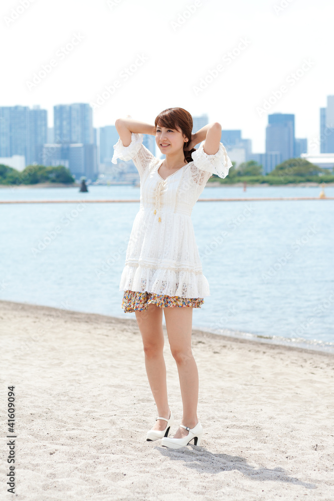 Beautiful young woman on beach summer holiday. Portrait of asian Beautiful young woman on beach summer holiday. Portrait of asian