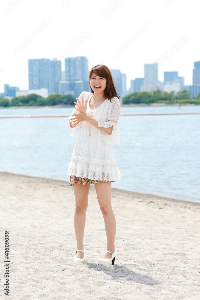 Beautiful young woman on beach summer holiday. Portrait of asian Beautiful young woman on beach summer holiday. Portrait of asian