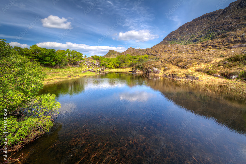 Killarney scenery with mountains reflected in lake, Ireland Killarney scenery with mountains reflected in lake, Ireland