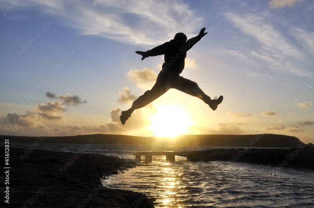 Silhouette Man Jumping. Silhouette Man Jumping.