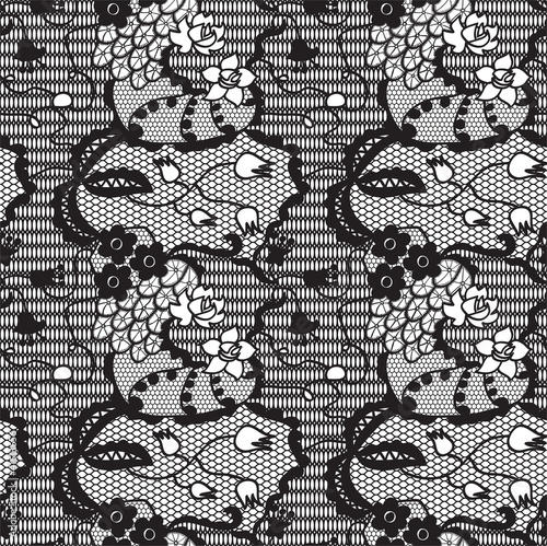 Black lace vector fabric seamless  pattern