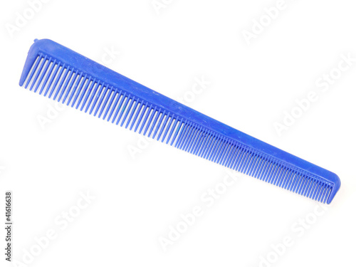 Blue plastic comb isolated on white background