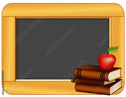 Wood Frame Blackboard, Books, Apple, copy space, school projects