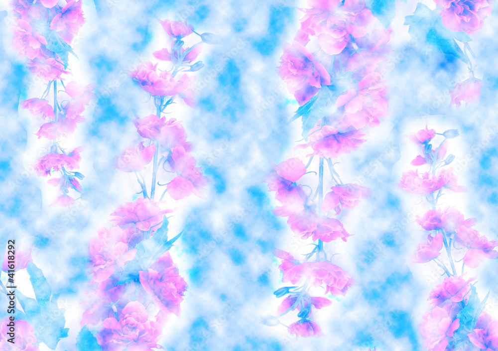 background of blue sky with clouds and flowers sakura