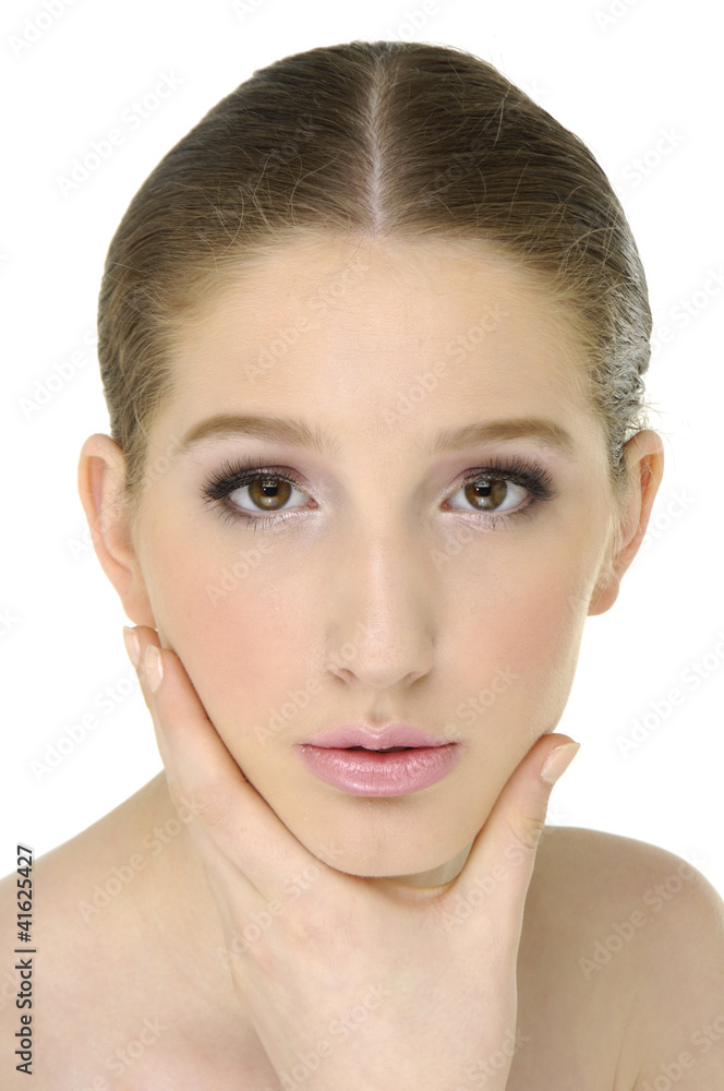 Portrait of young adult woman with health skin of face Portrait of young adult woman with health skin of face