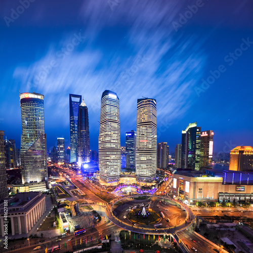 Photography aerial view of shanghai skyline at evening