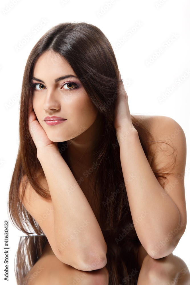 beauty young woman with beautiful long brunette hair beauty young woman with beautiful long brunette hair