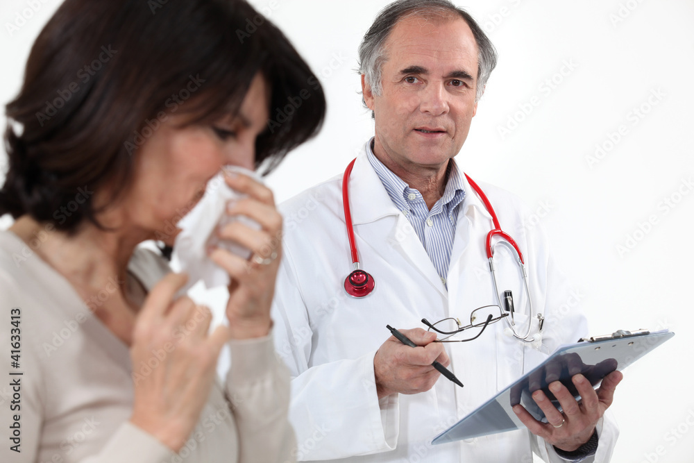 doctor and female patient with flu doctor and female patient with flu