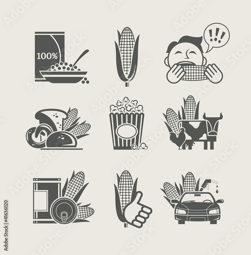 corn and products set icon vector illustration