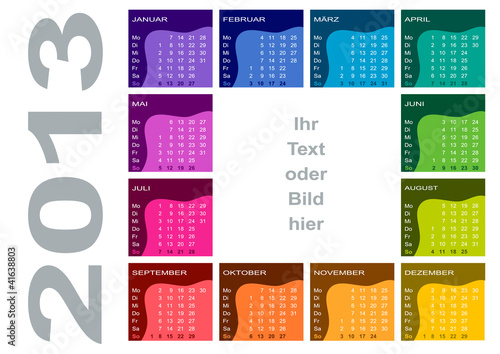 Farbiger Jahreskalender (deutsch, Woche beginnt mit Montag)
